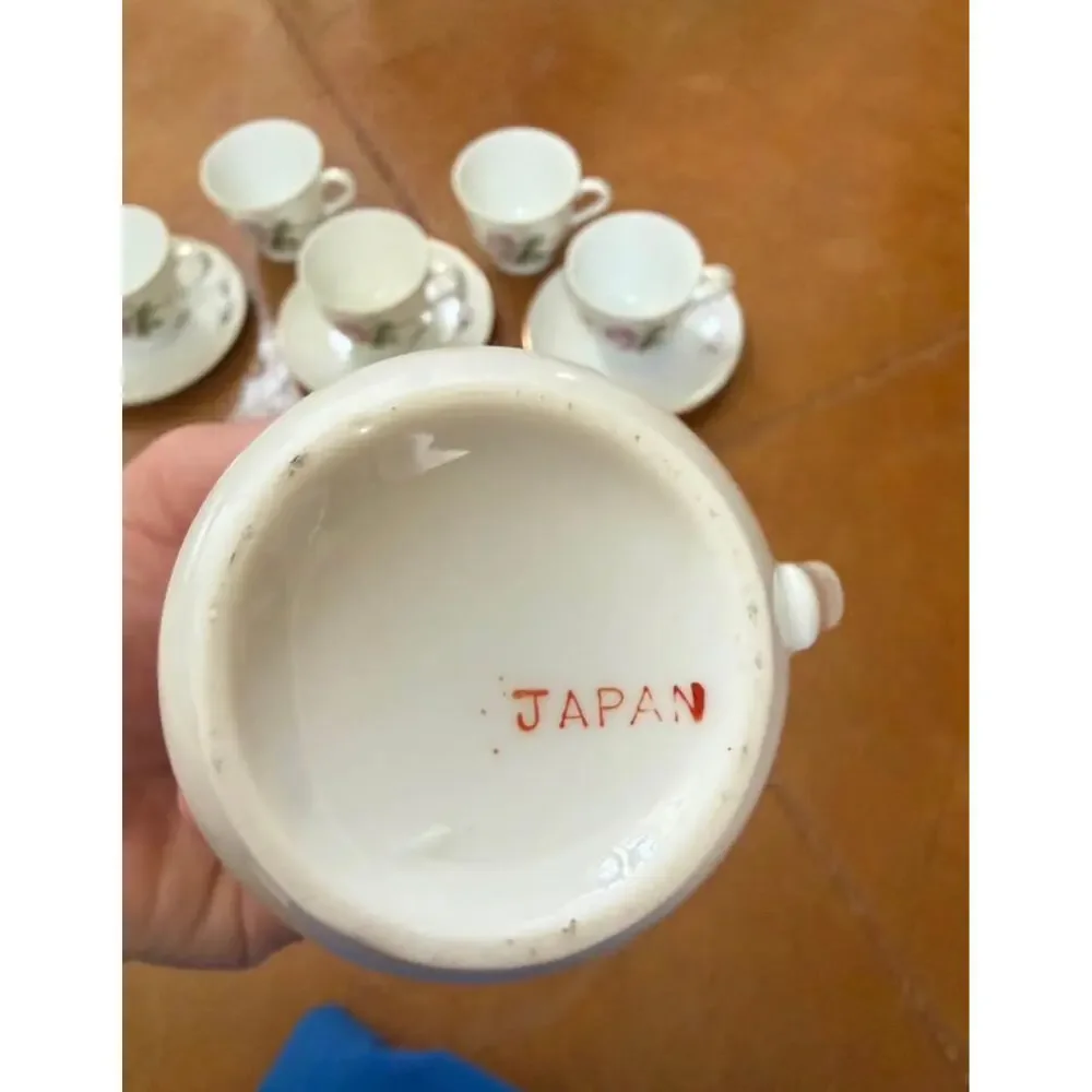 Vintage Japanese Porcelain Demitasse Set – Pink Rose Pattern